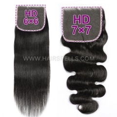 (New)Superb Grade HD Lace Closure 6*6 7*7 Virgin Human Hair Slightly Plucked Hairline With Baby Hair Melted Invisible Lace