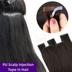 Scalp Injection PU Tape In Hair Real and Durable Straight Human Virgin Hair (20 Pieces 50 Grams 1 Pack）With Free Replaceable Tape Glue