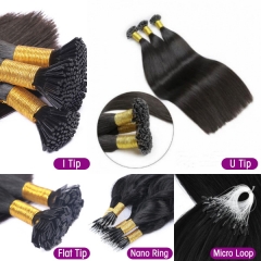 Raw Hair U Tip I Tip Flat Tip Nano Ring Micro Loop Human Virgin Hair Extensions 100 Grams 1 Pack Invisible Natural Install