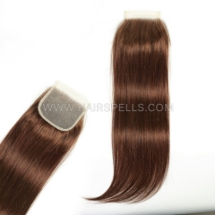 #4 Brown Color 4*4 Transparent Lace Top Closure Body Wave Straight Hair Virgin Human Hair