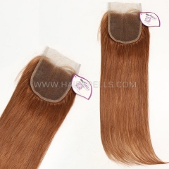 Color 30 Lace Top Closure Size 4x4 Straight Hair Virgin Human Hair