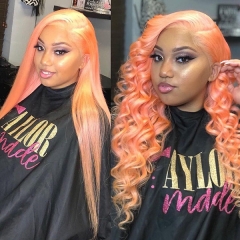 Paster Orange Wavy Pre Plucked Bleached Lightly Virgin Human Hair Picture Wigs