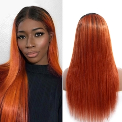 1B/Orange Ombre Color Lace Wig 130% density  Virgin Human Hair Straight Lace Frontal Wig
