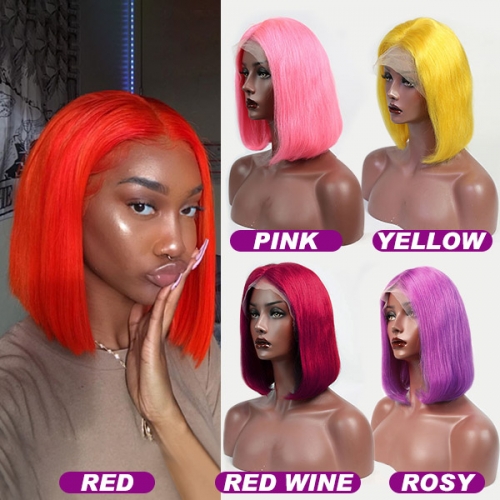 150% Density Color Wig Human Hair Short Bob Wigs Straight Lace Frontal Wig