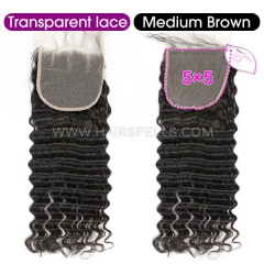 Lace Top Closure 5X5 Deep Wave Hair Virgin Human Hair Natural Color