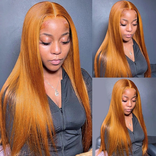 Orange Color Lace Frontal Wig Straight Hair 130% density Virgin Human Hair