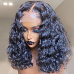 4*4 Lace Closure Wigs Deep Wave Virgin Human Hair Natural Color