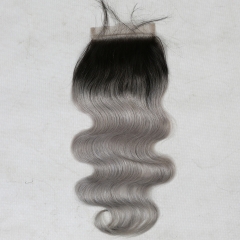 1B/Grey Ombre Color Lace Top Closure Body Wave Virgin Human Hair