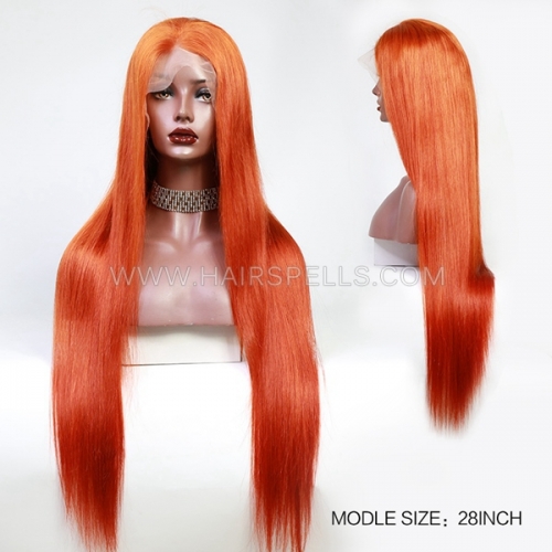 Ginger Color Lace Frontal Wig Straight Hair 180% density Virgin Human Hair