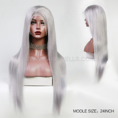 Grey Color Lace Frontal Wig Straight Hair 150% density Virgin Human Hair