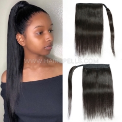 Big Ponytail Wrap Around Ponytail #1B Color With Magic Stickers Clip In 100% Virgin Human Hair Extension