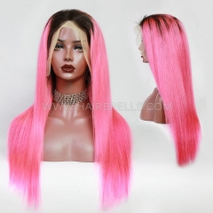 P1B/Pink/Rosy Highlight Color 13*4 Lace Frontal Wigs 180% Density Virgin Human Hair Straight Hair
