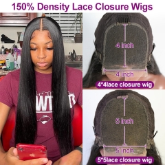 ( New Update) 4*4 5*5 Lace Closure Wigs 150% Density Pre Plucked Bleached Lace Wigs Human Hair Closure Wigs With Elastic Band Straight/Wavy/Curly