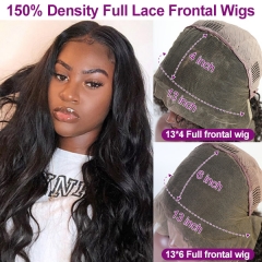 (New Update) 13*4 13*6 Full Frontal Wigs 150% Density Pre Plucked Bleached Human Hair Lace Wigs With Elastic Band Straight/Wavy/Curly