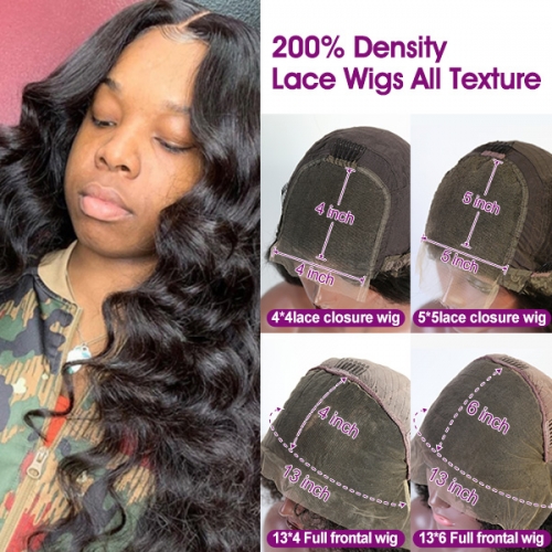 (New Update) 200% Density Full Frontal Lace Wigs Pre Plucked Bleached Thick Sewing Lace Wigs Human Hair Wear Go With Elastic Band Straight/Wavy/Curly