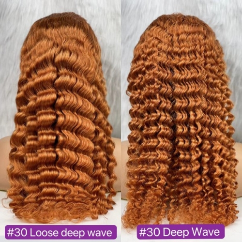 Color 30 180% Density Pre Cut Lace Wear Go 13*4 Full Frontal Wig Virgin Human Hair