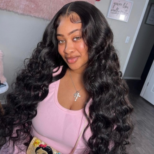 (Glueless Wear Go) Transparent Lace 200% Density Full Frontal Wigs Pre Plucked Bleached Thick Sewing Lace Wigs Human Hair Straight/Wavy/Curly