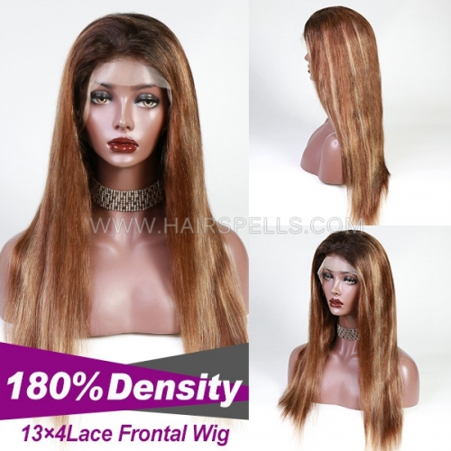Highlighted Balayage Color Preplucked Lace Frontal Wigs 180% Density 100% Virgin Human Hair