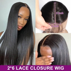 ( New ) Middle Part 2*6 Lace Closure Wig Kim-Kay Closure 150%&200% Density Pre Plucked Bleached Human Hair With Elastic Band