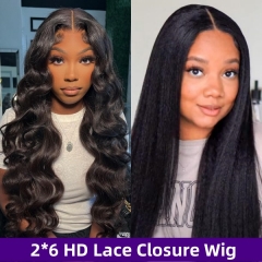 Glueless Wear Go Invisible HD Lace 2*6 Closure Wig Preplucked Hairline Tiny Knot 150% & 200% Density Virgin Human Hair