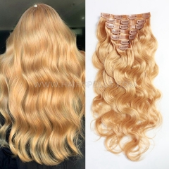 #27 Honey Blonde Normal Clip in Extensions Human Virgin Hair 8 pcs/set 120 Grams All Texture Straight/Curly/Wavy