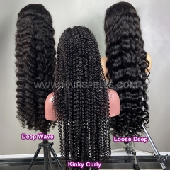 (Glueless Wear Go) 32 Inches Long Hair Super Double Drawn Transparent Lace Pre Plucked Bleached 13*4 Full Lace Frontal Wigs 200% Density Human Hair