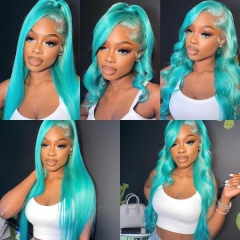 Glueless Wear Go Aquamarine Blue Color Prepluck Bleached Lightly 13*4 Full Frontal Wig Virgin Human Hair Picture Wigs
