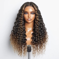 Glueless Wear Go Deep Wave Ombre Color Brown Pre Plucked Bleached Lightly 13*4 Full Frontal Wig 150% Density Virgin Human Hair Picture Wigs