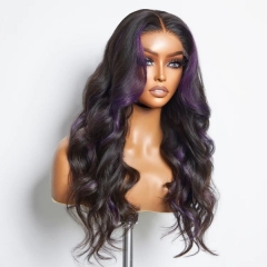 Glueless Wear Go Highlight Purple Color Loose Body Wave 13*4 Full Frontal Pre Plucked Bleached Lightly 150% Density Virgin Human Hair Picture Wigs