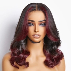 Glueless Wear Go Highlight Red Color Loose Body Wave With Curtain Bangs 13*4 Full Frontal Wig Pre Plucked 150% Density Virgin Human Hair Picture Wigs