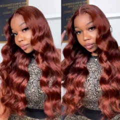 Reddish Brown Color Glueless 5*5 HD Lace Closure 13*4 Full Frontal Wig 150% density Preplucked Hairline Virgin Human Hair Wear Go Customize 5-7 Days