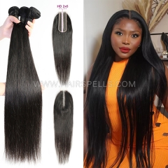 3 Bundles With HD / Transparent 2*6 Lace Closure Deal 100% Unprocessed Virgin  Remy Human Hair Natural Color Brazilian Peruvian Cambodian Hair