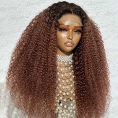High density Glueless Wear Go Fall Color Season T1b/Brown Ombre Color 16-30 Inches 5*5 Lace Closure Wig Virgin Human Hair Thinkness Wig Kinky Curly