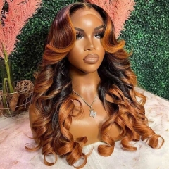 200% density Brown Mix Color Wig With Black Roots Wavy Glueless 13*4 Full Frontal Wig Pre Plucked With Baby Hair Wear Go Style Customize 5-7 Days