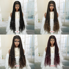 Fibonacci Hair Full Lace Wig Cornrow Braids Curly End Synthetic Hair Picture Wig For Black Women Afro Wig w050