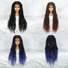 Fibonacci Full Lace Wig Faux Locs Crochet Hair Braids Soft Locs Hair Curly Ends Synthetic Braiding Hair w047