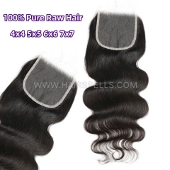 Pure Raw Hair Cuticle Aligned  HD Lace Swiss Closure 4*4 5*5 6*6 7*7 Slightly Plucked Hairline With Baby Hair