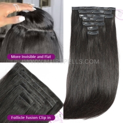 (New) Follicle Fusion clip ins Extensions Scalp Invisible 7pcs/120g/1set Human Virgin Hair Factory Price