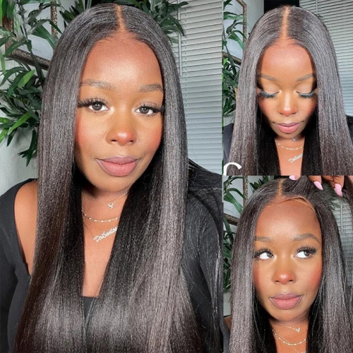 Glueless Wear Go Yaki Straight 5*5 13*4 HD Lace Wigs 200% Density Human Virgin Hair Pre Bleached Pre Plucked